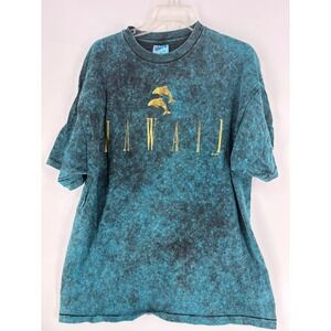 Vintage‎ Hawaii Dolphins Graphic T Shirt Hanes Beefy-T Blue Acid Wash XL